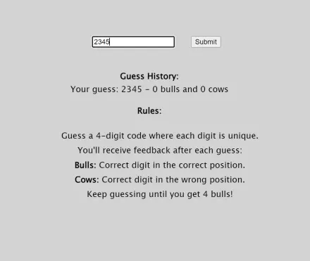 Bulls And Cows game