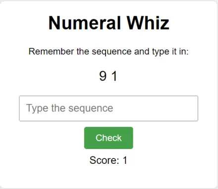 Number Whiz game